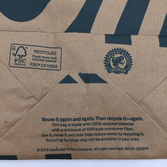 Starbucks Mermaid Environmental Eco-Friendly Brown Black Paper Bag With Handles - Picture 6 of 9
